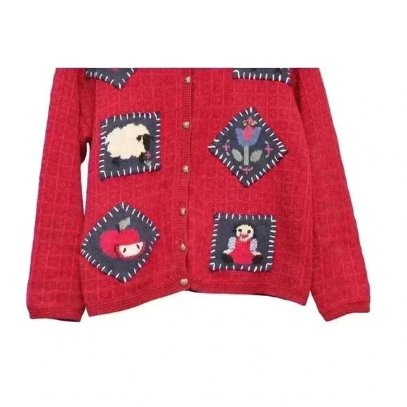 Vintage 90s Hand Embroidered Cardigan Sweater Size Large Ramie Cotton Grandma - Picture 5 of 12